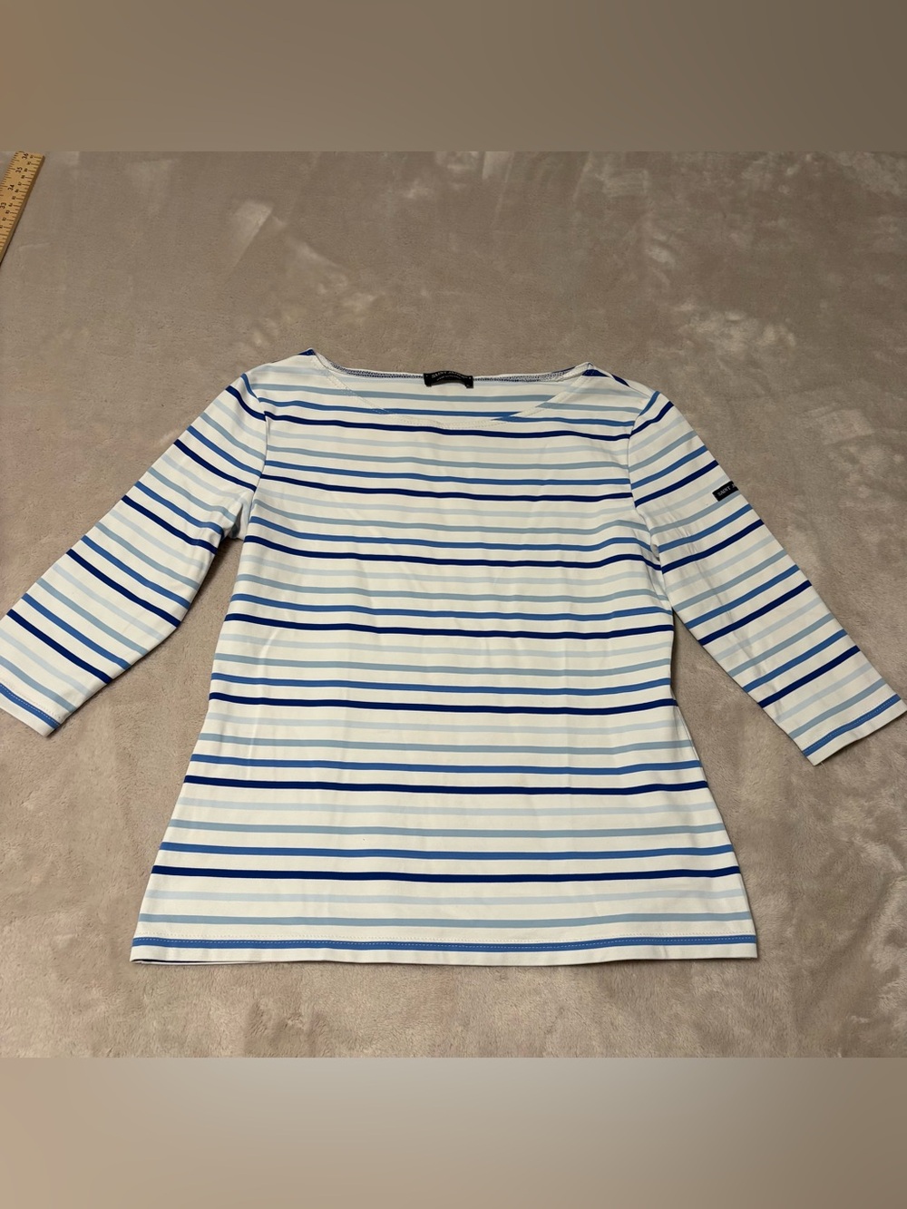 Saint James Breton Striped Tee Top Size 6 Navy/Aqua Blue Garde-Cote 111 UPF 50+